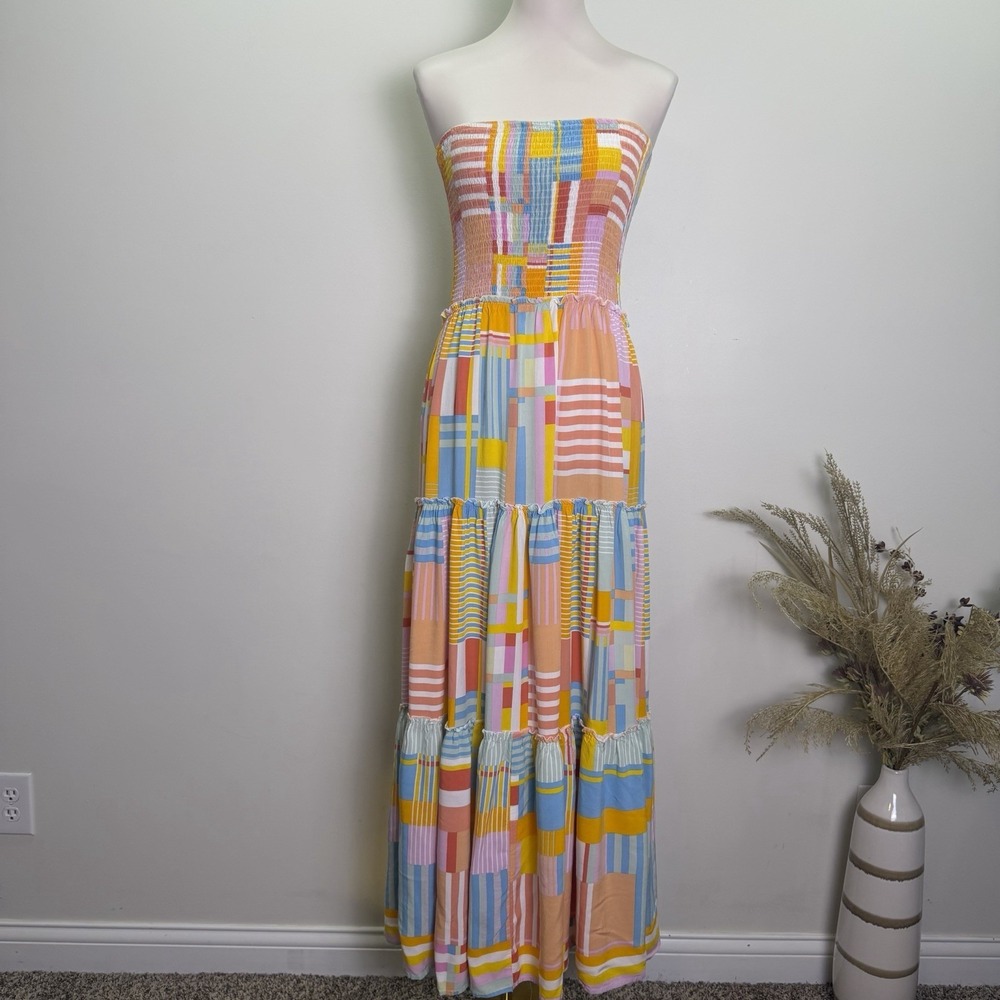 ABEL THE LABEL Anthropologie Maxi Dress Size Small Colorful Geo Boho Strapless M